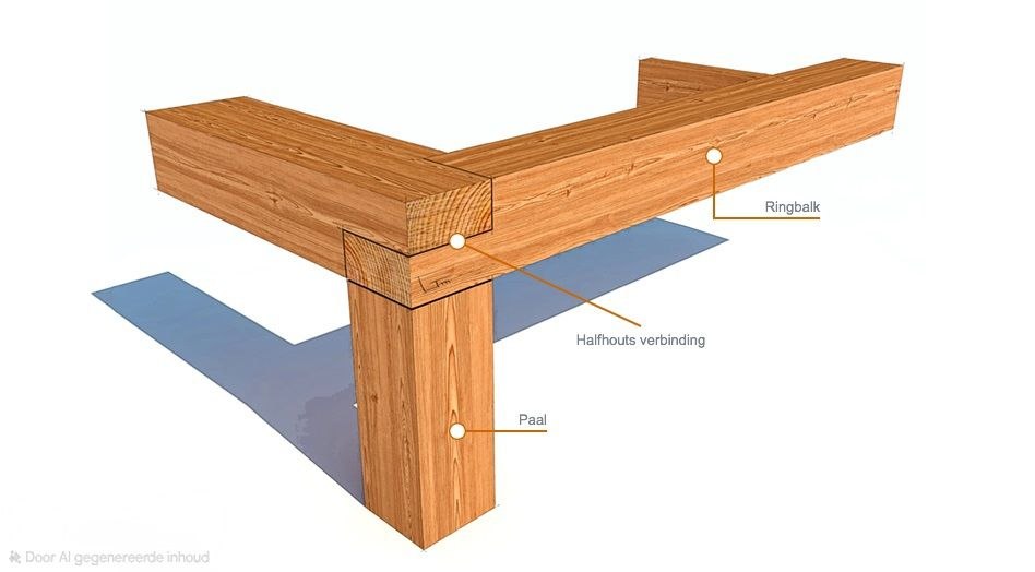 Detail halfhoutse verbinding met ringbalk en paal